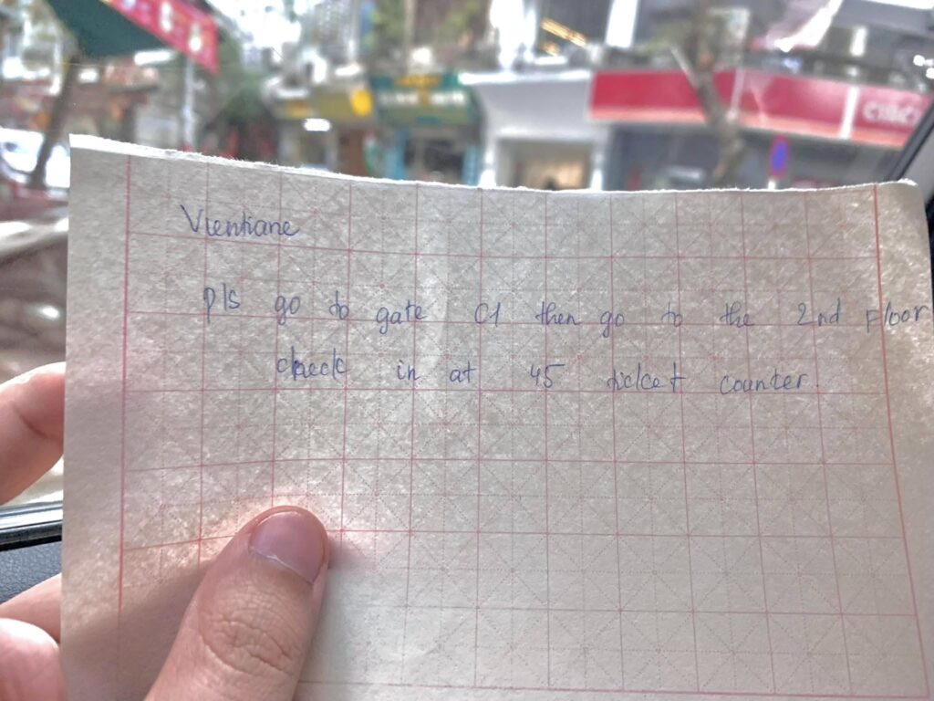 Note for where to take ticket